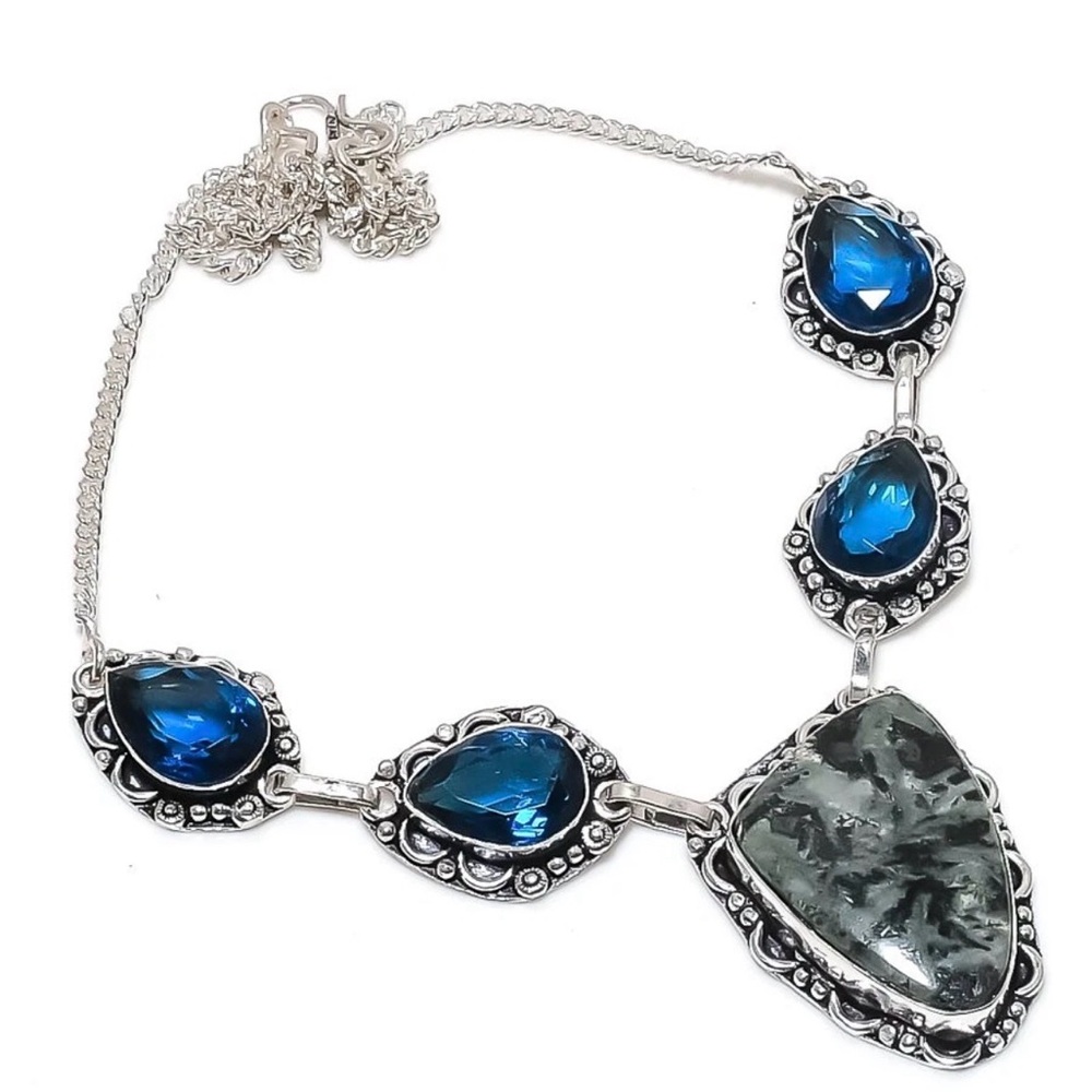 Star Galaxy, Quartz Gemstone 925 Sterling Silver Necklace 18"